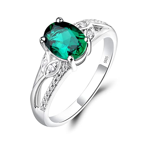 LUO 925 Sterling Silver Oval Shaped 1.13 CT Created Emerald ...