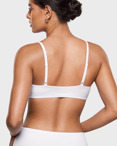 Image of INLYRIC Women's Inbarely Plus Bralettes - No Underwire Unlined Support Soft Scoop Neck Cami Seamless Bralette White Medium