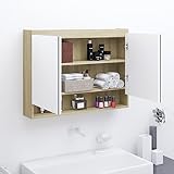 Brokky Armario de baño con Espejo MDF Blanco y Roble 80x15x60 cm Armario con Espejo BañO