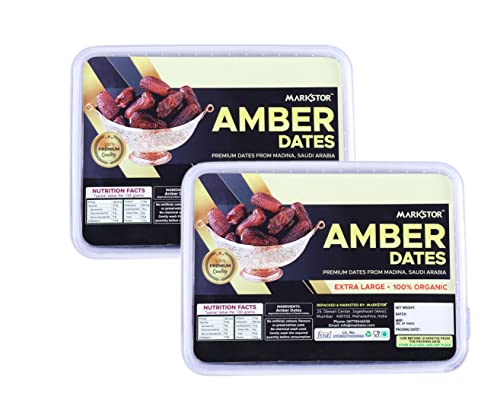 Image of Markstor Fresh Amber Dates - 1 Kg [500g x 2]- Premium Jumbo-Sized Dates from Madina, Saudi Arabia - Organic Dates [Khajoor /Khajur]