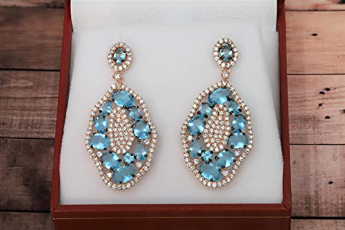 14K Rose Gold Plated 925 Silver Simulated Blue Topaz Dangle Earrings3