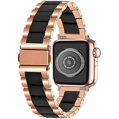 Kai Tian Black Ceramics Rose Gold Stainless Steel Solid Watch Strap Bracelet Compatible for Apple Watch 38mm 40mm 41mm Replacement Watch Bands for Men Women iWatch SE Series SE 7 6 5 4 3 2 1 Sport Cover