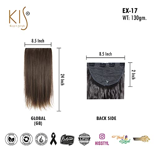 Image of KIS Synthetic Straight Hair Extensions with 4 Clip-in for Women, Globle | 24 Inches, Natural, Soft Heat Resistant Hair, Thick Washable Reusable, Artificial Hair Clip on Extension for Bridal, Wedding