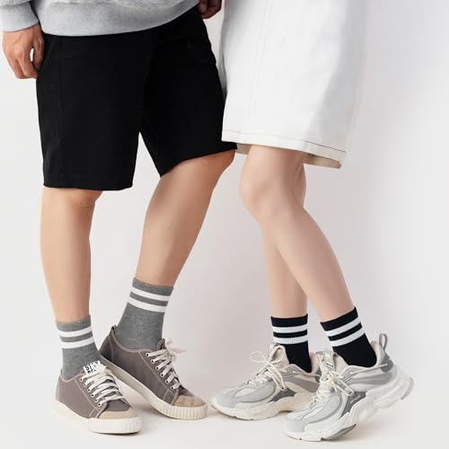 Image of SISOSOCK Quarter Crew Cotton Socks for Women Striped Athletic Casual Breathable Socks 10 Pairs with Gifts Box