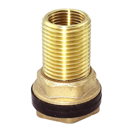 Image of 1 /2 Inch Female 3 /4 Inch Male Solid Brass Tank Connector with Threaded Bulkhead Fitting and Rubber Ring Plumbing Fitting for Water Tank Homemade Water Storage Barrels Pipe