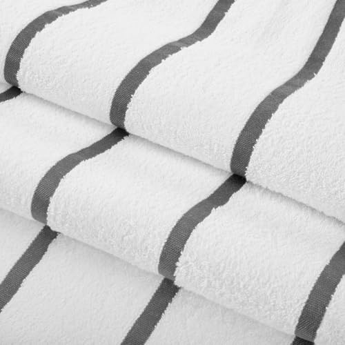 Image of Casa Copenhagen Pack of 2 Cabana Pool XL Towels for Bath Cotton Rough and Tough Use,70 x 140 cm Colour : White Grey Stripe