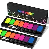 LOPHE 2 Pieces Neon Face Paint Kit with Brushes - Glowing Face & Body Paint for Halloween Christmas Party Makeup,Water-Activated Safe Formula,Neon Fluorescent Paint for Adults Kids Children