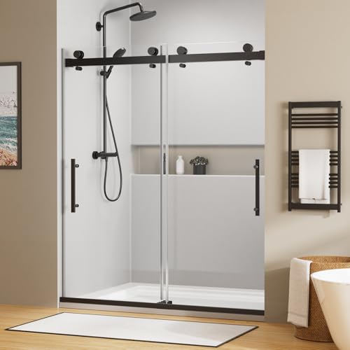 AVKENOEDY Shower Door,60' W x 74' H Frameless Shower Door,Double Sliding Shower Door with Premium 1/4' (6mm) Thick Tempered Glass, Stainless Steel, Matte Black