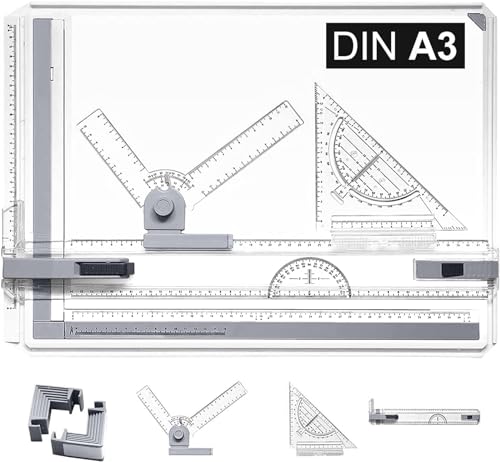 Tablero de Dibujo A3 Multifuncional, Geo-Board Drawing Board, Regla de Dibujo con Movimiento Paralelo y ángulo de Medición Ajustable para Estudiantes, Ingenieros, Arquitectos