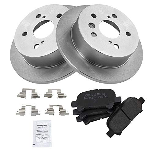 Image of TRQ Rear Brake Pad and Rotor Set Semi Metallic Solid Rotors | For 2005-2007 Toyota Avalon 2002-2006 Camry 2004-2008 Solara