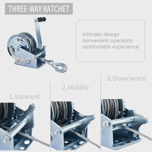 image for OPENROAD 1600lbs Hand Winch Boat Winch, Hand Crank Winch with 10m (32f