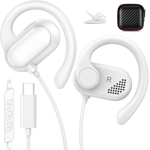 Image of ACANDYA USB C Earbuds Wired Over Ear Headphone Open Ear Sport Headset White | Type USB C Headphones Earphones with Mic Volume Control Rotatable Earhook for iPhone 17 16 Pro 15 for Google Pixel 11 Pro 8 7
