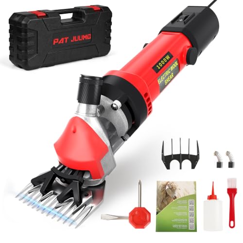 Image of PAT JUUMG Unisex 1000 W Electric Sheep Trimmer Machine with 6 Adjustable Speeds Professional Shearing Machine for Pet Wool Goat Trimmer with Carry Case (Red)