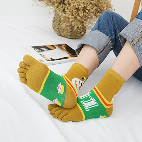 Image of CaiDieNu Women's Animal Toe Socks - Cotton Five Finger Colorful Funny Casual Crew Socks for Ladies