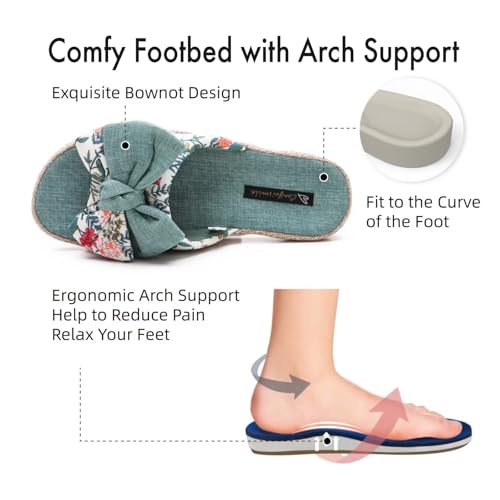 House Slippers for Women with Bow Comfy Indoor Open Toe Slides with Low Arch Support Rubber Sole for Summer3