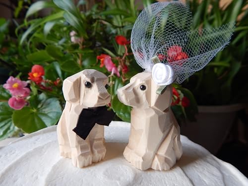 Unpainted Labrador Retriever Dog Puppy Cake Topper Bride & Groom Wedding Engagement Anniversary Carved Wood Pet Statue