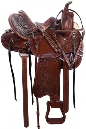D&L Saddlery Leather Western Endurance Trail Horse Saddle Handmade Comfort with Horn Equestrian Horseback Riding Tack, Matching Headstall,Breast Collar,Reins Size:14"-18" inches Seat, M11