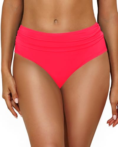 Image of Tempt Me Women Mid Rise Bikini Bottoms Full Coverage Swimsuit Ruched Scrunch Swim Bottom