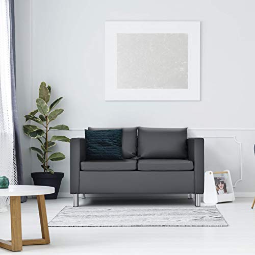 COSTWAY 2 Sitzer Sofa mit Kissen, Sofagarnitur Kunstleder, Couchgarnitur perfekt für Zuhause und Büro, grau