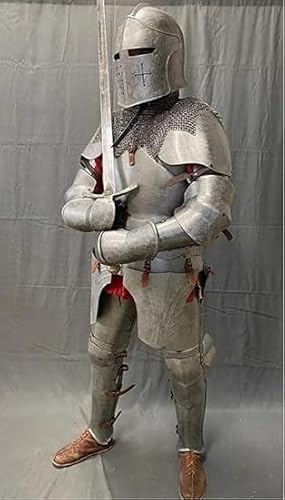15th Century Milanese Knight Full Plate Armor Suit – Wearable Medieval Steel Armor with Helmet, Gauntlets & Greaves – LARP, Renaissance Faire, Cosplay, Display.
