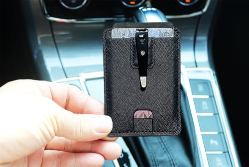 FORZEN Minimalistic Card Holder Wallet for Men and Women, Slim Elastic Vertical Credit Card Holder and Men Front Pocket Wallet with Clip (Black)2