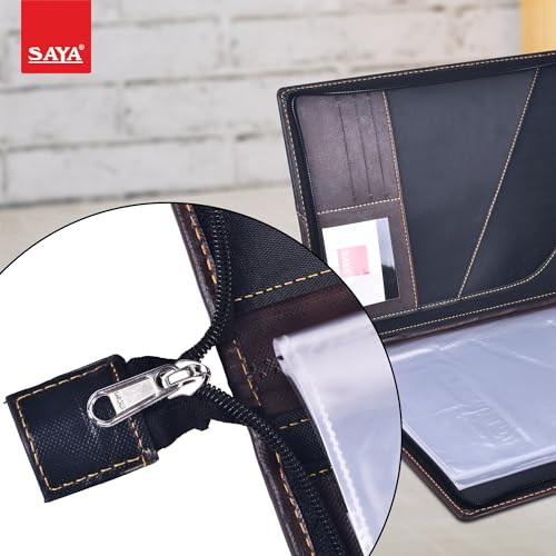 Image of Stylish Saya Multipurpose Leatherette Professional File Folder for Certificates - Handcrafted Leather Document Holder | Executive Portfolio for Legal Size Documents with 20 Leaves (Brown)