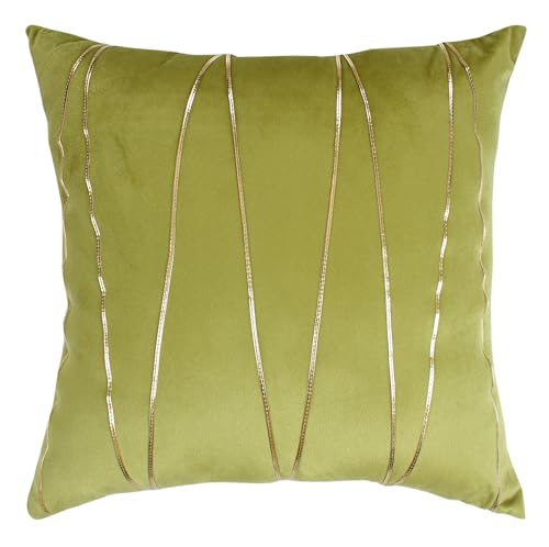 Image of Amazon Brand - Umi Gold Leather Striped Pack of 2 Throw Pillow Covers Velvet Decorative Cushion Covers Cases for Sofa Bedroom Livingroom Car 22 x 22 in Green Color