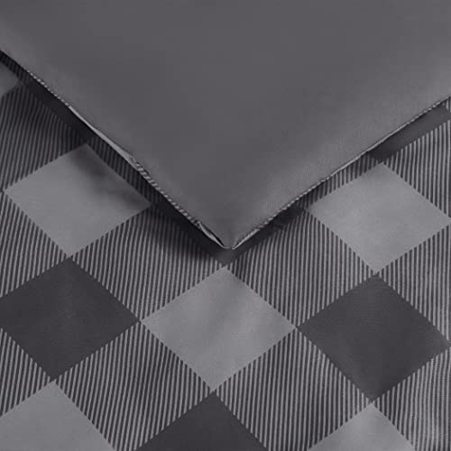 Serta Simply Clean Alex Soft 7 Piece Buffalo Check Plaid Bed In A Bag Complete Bedding Comforter Set With Sheets And Pillow Cases For All Season, King, Charcoal #TOP2