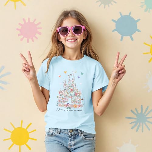 Image of Floral Castle Shirts for Girls Graphic Cute Tshirt Kids Toddler Flower Holiday Shirt Vacation Trip Tee Tops