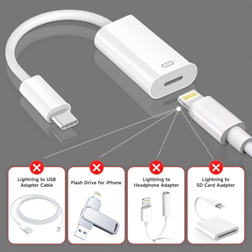 Image of TecoKart 3 in 1 USB C to Lightning Adapter | Type C Male to Female Lightning Earphone Converter with Charge & Data Transfer | Type C to Lightning Adapter for iPhone, Laptop & iPad (White)
