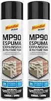 Mundial Prime MP90 Espuma Expansiva de Poliuretano, 500ml, Kit com 2 Unidades, Vedação e Fixação