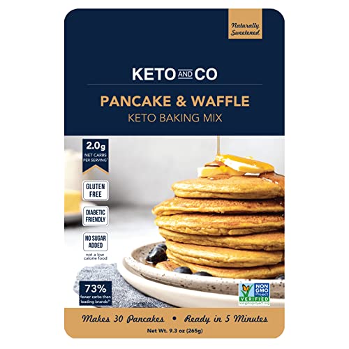 Keto Pancake & Waffle Mix by Keto and Co | Fluffy, Gluten Free, Low Carb Pancakes | 2.0g Net Carbs per Serving | No Sugar Added | Diabetic & Keto Friendly | Makes 30 Pancakes