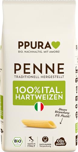 PPURA Bio Penne Hartweizen Pasta 500 g, 100% natürliche Röhrennudeln, Made in Italy - italienische Nudeln ohne Zusatz-, Farb- oder Konservierungsstoffe