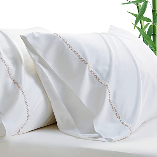 Maxxdecoo White King Pillow Cases Set Of 2, Viscose From Bamboo Cooling Pillowcase For Hot Sleepers & Night Sweats - Breathable & Soft Pillow Cover For Adults And Kids, Embroidery Design, 20"X30" #TOP15