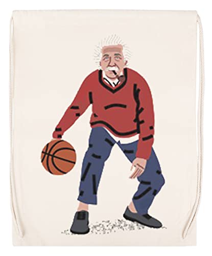 Enigmae Alberto Einstein Jugando Baloncesto Bolsa de Algodón Deportiva con Ccordón Para Gimnasio Sport Cotton Beige Bag