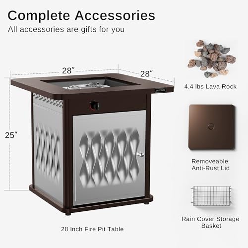 East Oak MT28BN2 28'' Stainless Steels Fire Pits Table, 50,000 Btu Upgraded Steel Gas Firepit For Outdoor thumb #8