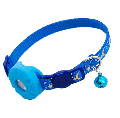 Image of Airtag Cat Collar Breakaway, Safety Kitten Collar with Apple Airtag Holder, GPS Cat Collar with Bell, Lightweigh Tracker Cat Collars for Girl Boy Cats, Kittens and Puppies (Blue Moon)