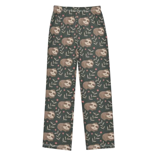 ZZXXB Sloth Wildflorals Boys Long Pants Soft Trousers Elastic Waist Kids Lounge Bottoms with Pockets S-XL