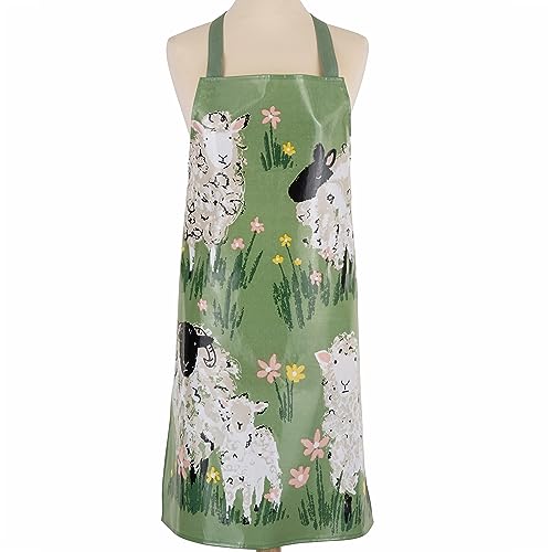 Ulster Weavers 7WLSH61 100% Cotton Wipe Clean Pvc Coating-Eco-Friendly, Made From Recycled Materials-Stylish And Perfect For Every Kitchen, Woolly Sheep, Green Apron thumb #1