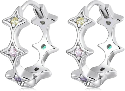 Boucles d'oreilles star en argent 925 plaqué platine pour femme