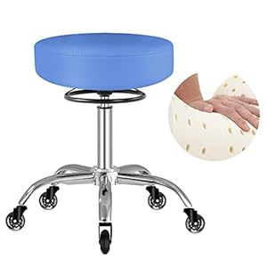 Rolling Stool with Wheels 400lbs Weight Capacity,Heavy Duty Lash Chair Adjustable for Tatoo Lab Massage Salon Spa Drafting Nail Teach,360 Swivel,Leather,Thick Seat Padding (Blue)