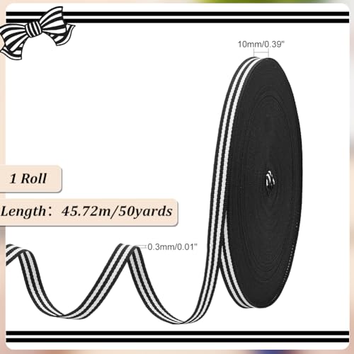 PH PandaHall 45.7m Black White Striped Ribbon - Image 2