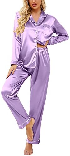 Ekouaer Women's Classic Long Satin Pajama Set