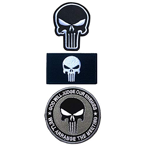 Ohrong - 3 parches bordados con calavera militar de la moral del ejército militar con apliques con gancho y la parte trasera de lazo para gorras y chaquetas de jeans (negro)