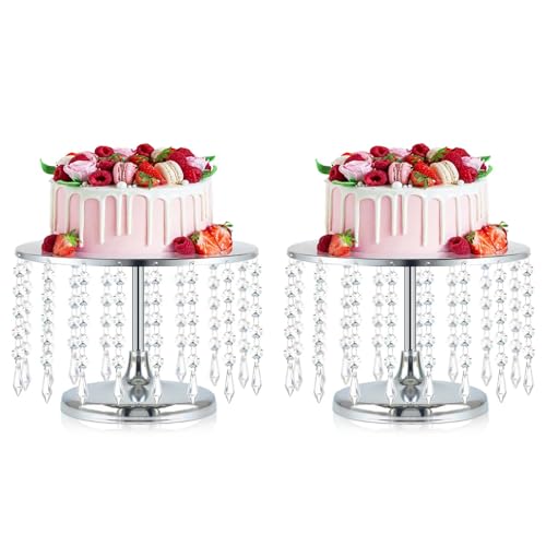 Kehail 2 Pcs Silver Metal Mirror Cake Stand Set with