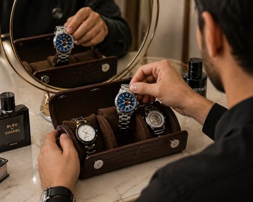 Image of essart Luxury Watch Roll Case - Travel Watch Organizer-Watch Travel Case for 3 Watches | PU Leather Portable Gift Box for Watch Collectors