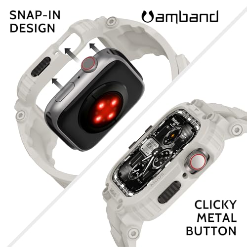 Image of amBand Compatible with Apple Watch Series 9 /8 /7 /6 /5 /4 & SE 3 /2 /1 41mm /40mm Band Case for Men, M1 Sport Rugged Case with Strap Military Protective Cover Bumper for iWatch 41 /40 mm 38mm - Sand White