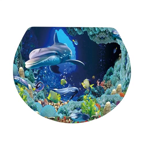 Cubierta de tapa del inodoro de pescado, cubierta del tanque del inodoro de mar,Pegatina de cubierta del tanque de inodoro estampado de animales - Decoración de muebles para cáscara y lavable para la