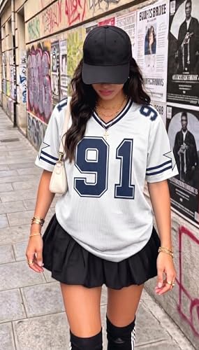 Image of Jersey Shirts for Women Y2k Graphic Tees V Neck Baggy Streetwear Number Oversized T Shirt Summer Tops