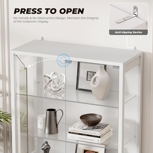 Image of BROTTAR 6-Tier 71 inch Display Cabinet with Glass Door, Curio Cabinet with 3 Color Lights for Collectibles, Display Case with Adjustable Glass Shelves, Human Body Sensor, Storage Cabinets, White